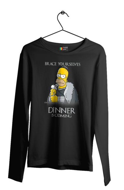 Чоловічій лонгслів з принтом "Гомер Сімпсон Dinner is coming". Winter is coming, гомер сімпсон, гра престолів, зима близько, симпсони. aslan