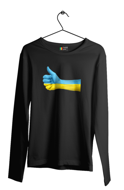 Чоловічій лонгслів з принтом "Like". Like, ua, жовтий, рука, синий, україна. CustomPrint.market
