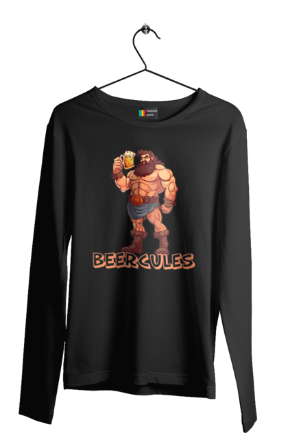 Чоловічій лонгслів з принтом "Beercules". Геркулес, день пива, з пивом, любителю пива, пивас, пивний, пиво, пивозавр, пивоман. futbolka.stylus.ua
