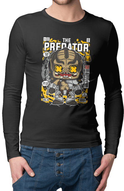 Чоловічій лонгслів з принтом "Predator". Vintage, інопланетянин, плівка, рембо, ретро, хижак. Funkotee