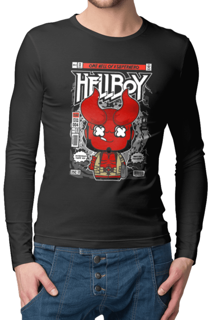 Чоловічій лонгслів з принтом "Hellboy". Дивуватися, диявола, комікси, комікси dc, пекельний хлопець, пекло, хлопчик. Funkotee
