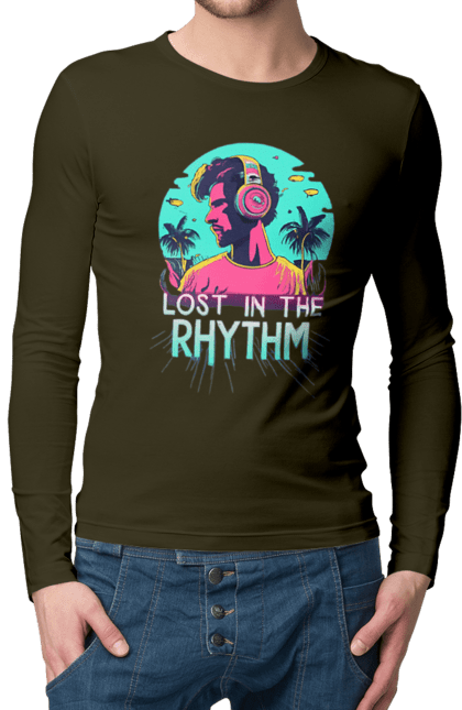 Чоловічій лонгслів з принтом "Lost in the Rhythm". Диджей, клуб, музика, стиль, техно. CustomPrint.market