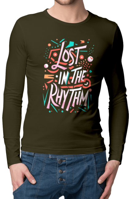 Чоловічій лонгслів з принтом "Lost in the Rhythm (ver 2)". Диджей, клуб, музика, стиль, техно. CustomPrint.market