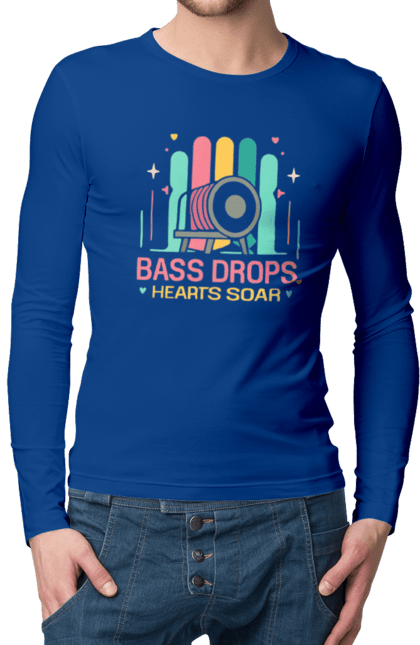 Чоловічій лонгслів з принтом "Bass Drops, Hearts Soar". Диджей, клуб, музика, стиль, техно. CustomPrint.market