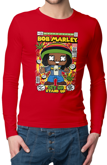 Чоловічій лонгслів з принтом "Bob Marley". 420, боб, боб марлі, бур`ян, джаз, марлі, музика, реггі, хіпі. Funkotee