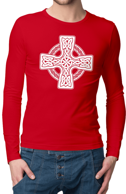 Чоловічій лонгслів з принтом "Кельтский крест". Вікінги, древні руни, кельтский крест, оберіг, руни. CustomPrint.market