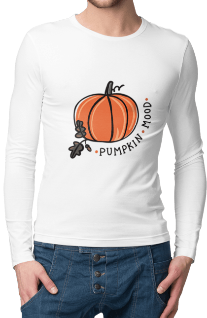 Чоловічій лонгслів з принтом "Punpkin mood". Haloween, pumpkin, гарбуз, осінь, тыква. CustomPrint.market