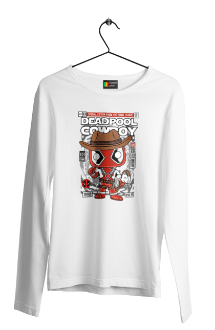 Чоловічій лонгслів з принтом "Deadpool Cowboy". Басейн, герой, дедпул, дивуватися, комікси, мем, мертвий, плівка. Funkotee