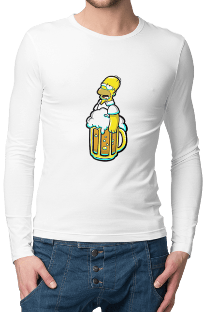 Чоловічій лонгслів з принтом "Гомер з пивом". Гомер, мульт, пиво, прикол, симпсон. CustomPrint.market