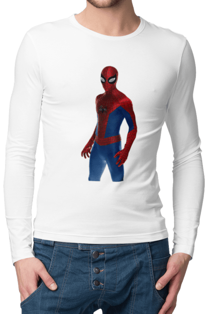 Чоловічій лонгслів з принтом "Людина павук". Avengers, comics, film, marvel, movie, spiderman, superhero. CustomPrint.market