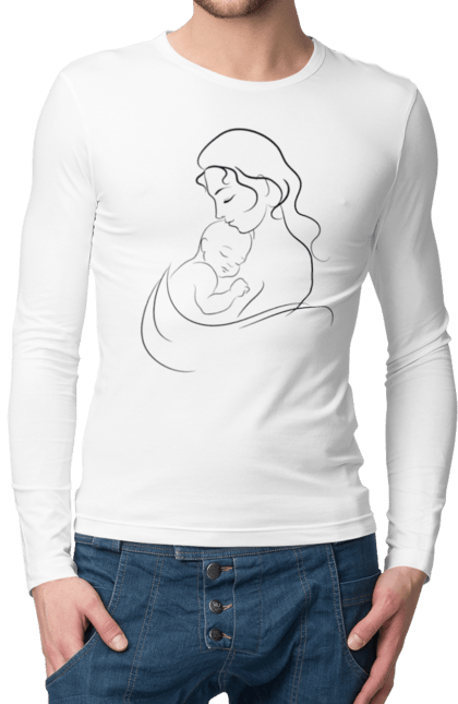 Чоловічій лонгслів з принтом "Мама". Арт, дитина, любов, мама. CustomPrint.market