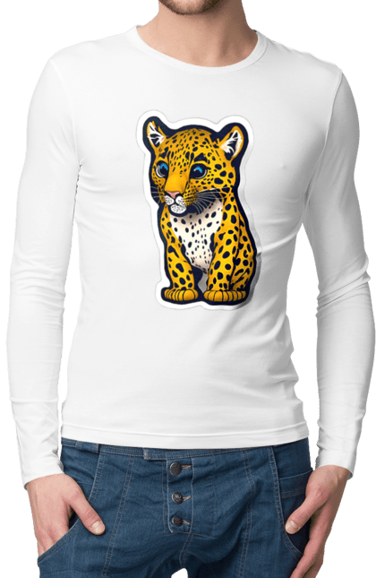 Чоловічій лонгслів з принтом "Милий леопард, мультфільм". Cartoon, leopard, lion, mily, mily leopard, tank, tiger, zvir, звір, лев, леопард, леопардровий, милий, милий леопард, мультик, мультфільм, танк, тигр. CustomPrint.market