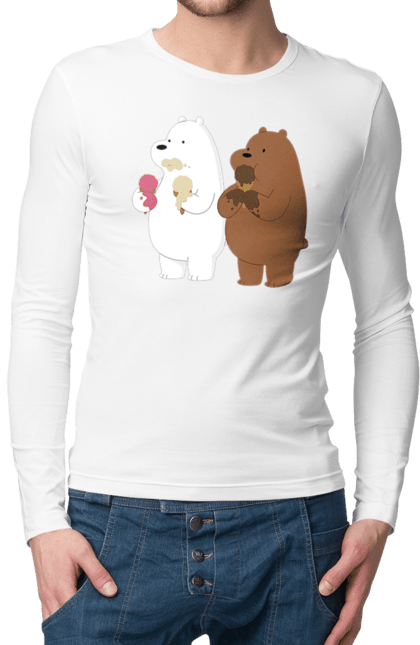 Чоловічій лонгслів з принтом "Білий і бурий ведмідь об'їдаються морозивом". Білий ведмідь, бурий ведмідь, морозиво. futbolka.stylus.ua