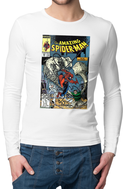 Чоловічій лонгслів з принтом "Людина павук". Avengers, comics, film, marvel, spiderman, superhero. aslan