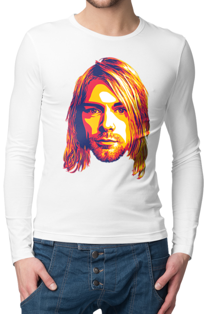 Чоловічій лонгслів з принтом "Курт Кобейн". Cobain, kurt, kurt cobain, nirvana, гурт, кобейн, курт, курт кобейн, музика, нірвана. futbolka.stylus.ua