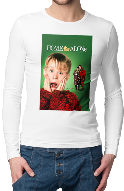 Чоловічій лонгслів з принтом "Сам удома". 90s, comedy, film, kevin, movie, retro. CustomPrint.market