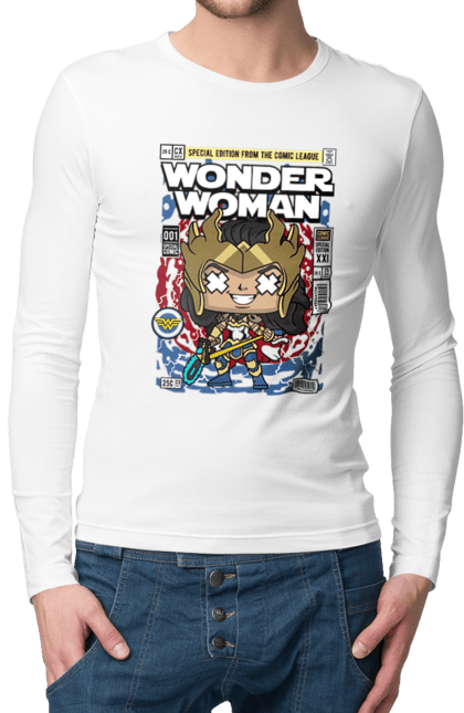 Чоловічій лонгслів з принтом "Wonder Woman". Womder, герой, жінка, комікси, комікси dc, чудова жінка. Funkotee