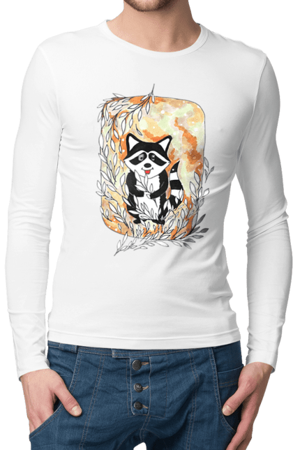 Чоловічій лонгслів з принтом "Єнот Чарлі". Акварель, єнот. CustomPrint.market