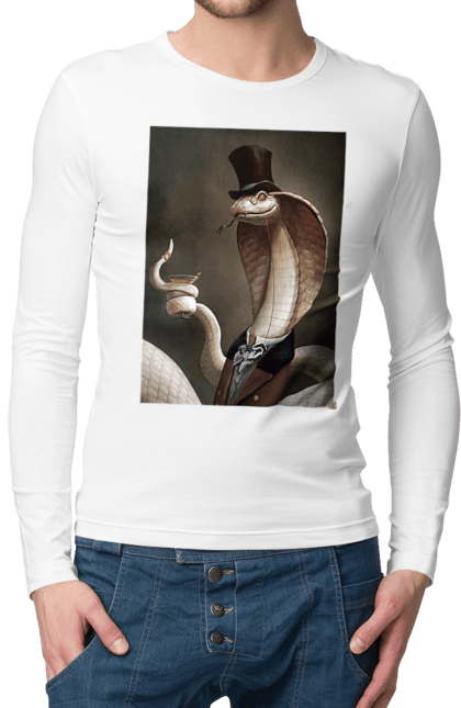 Чоловічій лонгслів з принтом "Картина, граф змія". Анаконда, змія, картина, коктейль. CustomPrint.market