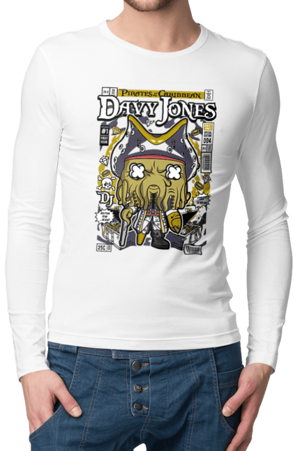 Чоловічій лонгслів з принтом "Davy Jones Pirates Of Caribean". Деві, дейві джонс, джонс, карибський, монстр, пірати, пірати карибського моря, піратський, плівка. Funkotee