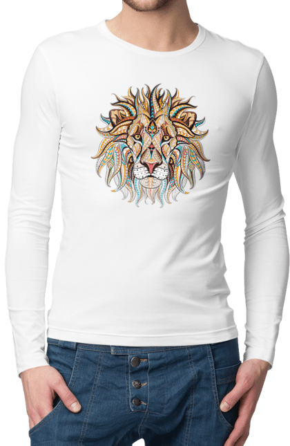 Чоловічій лонгслів з принтом "Лев Мозаїка". Лев, мозаїка, тварина. CustomPrint.market