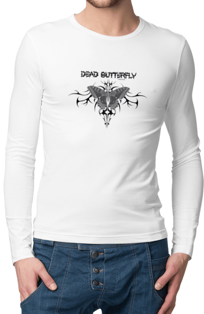 Чоловічій лонгслів з принтом "Dead Butterfly Black". Butterfly, грандж, мертва, метал, метелик, напис, рок, чорний. CustomPrint.market