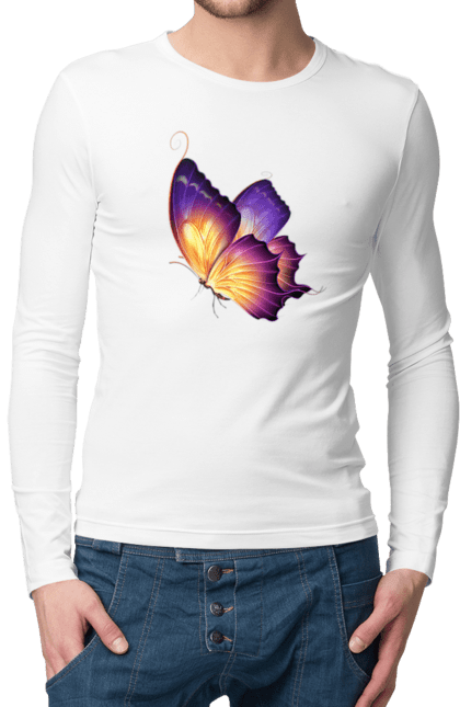 Чоловічій лонгслів з принтом "Фіолетовий метелик". Метелик, фіолетова метелик. CustomPrint.market