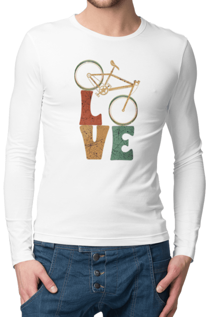 Чоловічій лонгслів з принтом "Велосипед Love". Велик, вело, велогонщик, велосипед, велоспорт, велотуризм, спорт. futbolka.stylus.ua