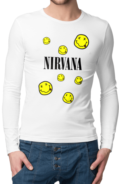 Чоловічій лонгслів з принтом "Нірвана". Nirvana, альтернативний рок, гранж, курт кобейн, нірвана, панк рок, рок група, хард рок. futbolka.stylus.ua