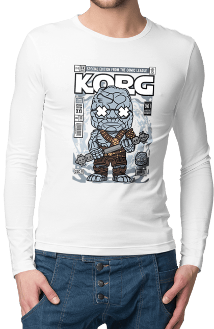 Чоловічій лонгслів з принтом "Korg Ragnarok". Korg, korg ragnarok, дивуватися, евангерс, комікси, простір, рагнарок, тор. Funkotee