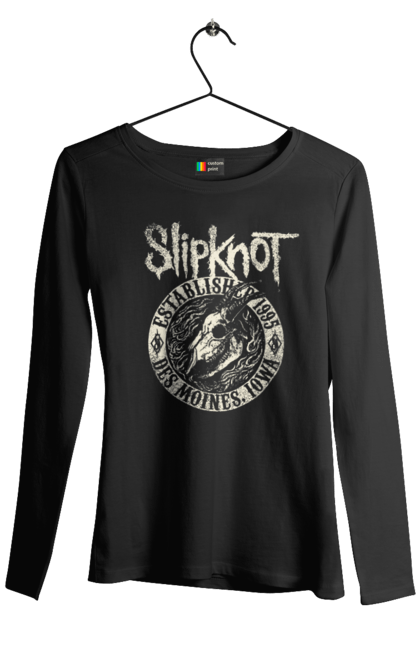 Жіночий лонгслів з принтом "Slipknot". Slipknot, група, музика, ню-метал, спід метал, хард рок, хеві метал. futbolka.stylus.ua