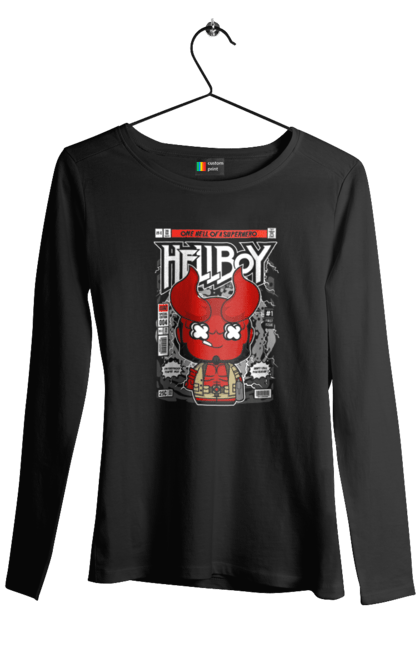 Жіночий лонгслів з принтом "Hellboy". Дивуватися, диявола, комікси, комікси dc, пекельний хлопець, пекло, хлопчик. Funkotee