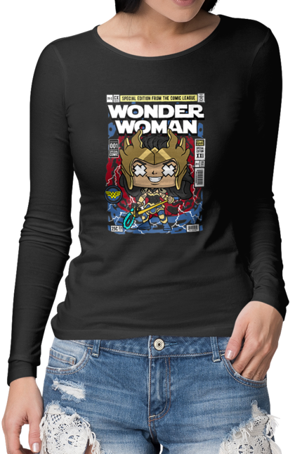 Жіночий лонгслів з принтом "Wonder Woman". Womder, герой, жінка, комікси, комікси dc, чудова жінка. Funkotee