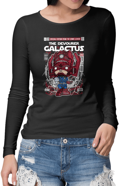 Жіночий лонгслів з принтом "Galactus". Галактус, дивуватися, комікси, простір. Funkotee
