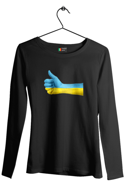 Жіночий лонгслів з принтом "Like". Like, ua, жовтий, рука, синий, україна. CustomPrint.market