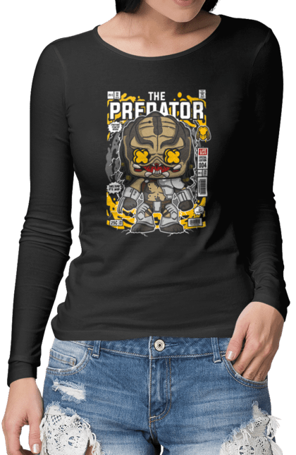 Жіночий лонгслів з принтом "Predator". Vintage, інопланетянин, плівка, рембо, ретро, хижак. Funkotee