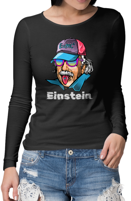 Жіночий лонгслів з принтом "Альберт Ейнштейн". Альберт ейнштейн, гумор, ейнштейн, ейнштейн в кепке, мем, патріотична, приколи, формула. ☾ Baby_Raccoon ♡