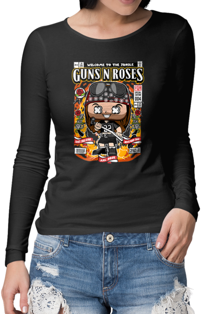 Жіночий лонгслів з принтом "Axl Rose (Guns N’ Roses)". Guns n` roses, ексл роуз, метал, рок. Funkotee