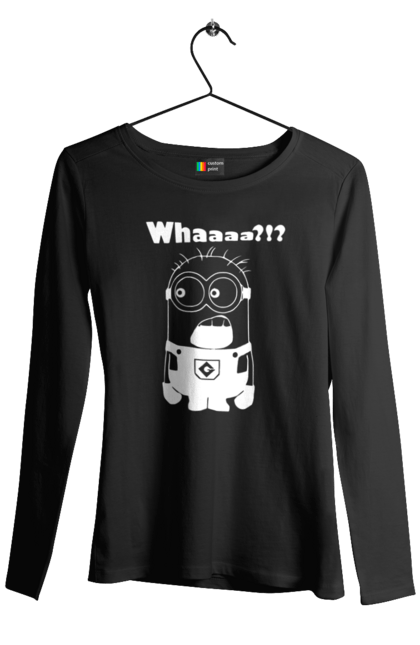 Жіночий лонгслів з принтом "Що, Білий Міньйон". Посіпака, що. CustomPrint.market