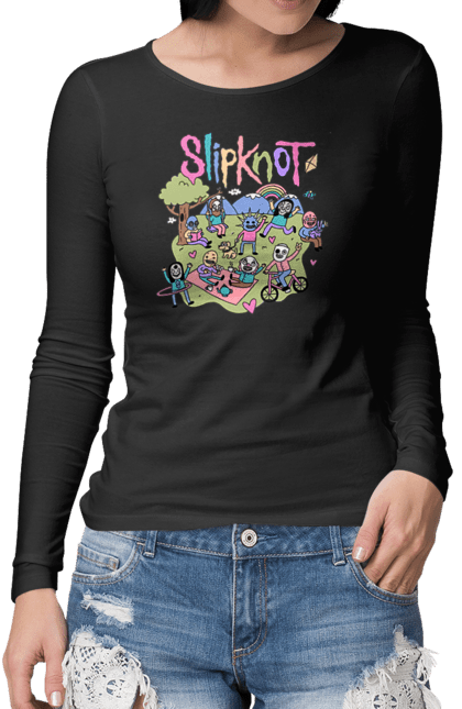 Жіночий лонгслів з принтом "Slipknot". Slipknot, група, музика, ню-метал, спід метал, хард рок, хеві метал. CustomPrint.market