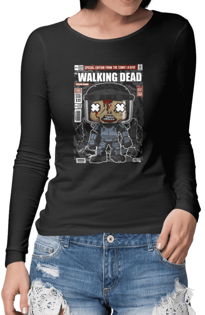 Жіночий лонгслів з принтом "Walking Dead (Prison Guard)". В`язниця, зомбі, мертвий, серіал, сторожовий, тюремний охоронець, ходьба, ходячі мерці. Funkotee