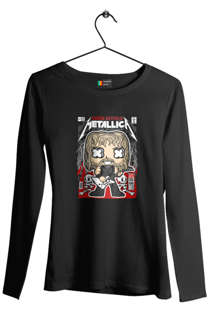 Жіночий лонгслів з принтом "James Hetfield Metallica". Джеймс, джеймс хетфілд, метал, металіка, музика, рок, хетфілд. Funkotee