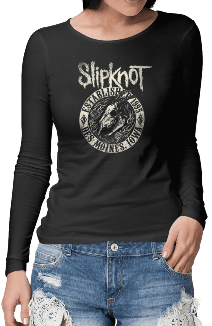 Жіночий лонгслів з принтом "Slipknot". Slipknot, група, музика, ню-метал, спід метал, хард рок, хеві метал. futbolka.stylus.ua