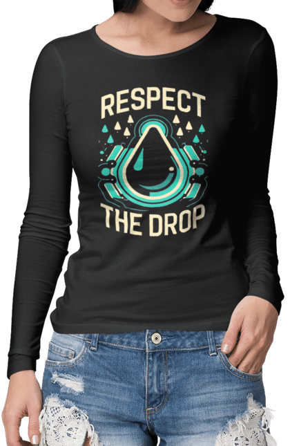 Жіночий лонгслів з принтом "Respect the Drop". Діджей, мода, музика, стиль, техно. CustomPrint.market