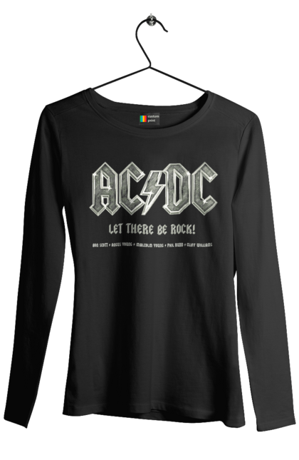 Жіночий лонгслів з принтом "AC/DC". Ac dc, acdc, blues rock, group, hard rock, music, rock n roll. aslan