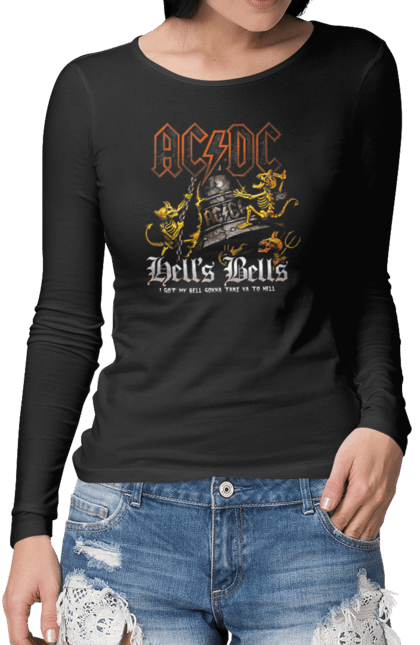 Жіночий лонгслів з принтом "AC/DC". Ac dc, acdc, блюз рок, важкий рок, група, музика, рок н ролл, хард рок. futbolka.stylus.ua