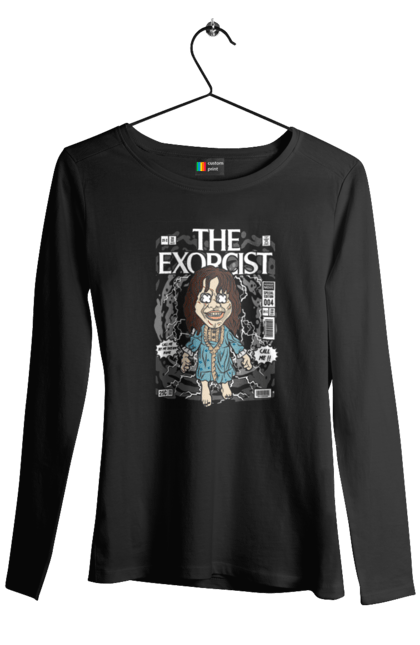 Жіночий лонгслів з принтом "The Exorcist". Екзорцист, лялька, страх, страшилка, фільм жахів, хорор. futbolka.stylus.ua