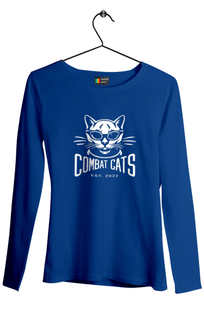 Жіночий лонгслів з принтом "COMBAT CATS logo 2023". Бойові коти, дизайн, мода, стиль, україна. CustomPrint.market