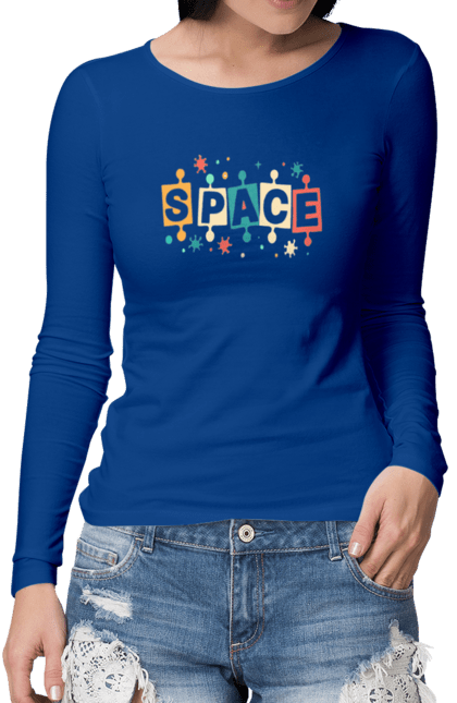Жіночий лонгслів з принтом "SPACE". Дизайн, космос, мода, стиль, тенденція. CustomPrint.market