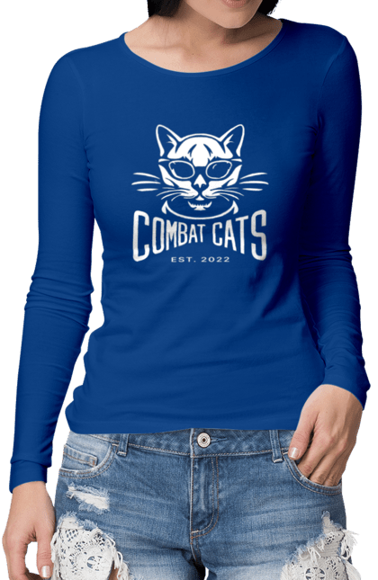 Жіночий лонгслів з принтом "COMBAT CATS logo 2023". Бойові коти, дизайн, мода, стиль, україна. CustomPrint.market